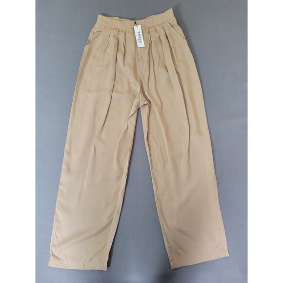 TEREA Womens Lexie Pleated Front Pants Pockets Wide Leg Hummus Trousers Medium - Picture 3 of 8